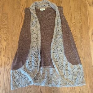 Ponesa Knit Sweater Vest Womens Large Brown Boho Western Sleeveless Open